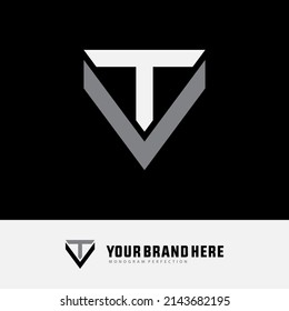 Monogram Logo, Initial letters T, V, TV or VT, Modern, Sporty, White and Grey Color on Black Background