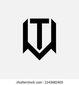 Monogram Logo, Initial letters T, V, TV or VT, Modern, Sporty, Black Color on White Background