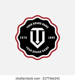 Monogram Logo, Initial letters T, V, TV or VT, Modern, Sporty, Black and Red Color on White Background