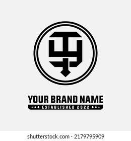 Monogram Logo, Initial letters T, Y, TY or YT, Interlock, Modern, Sporty, Black Color on White Background