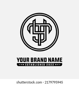 Monogram Logo, Initial letters T, Y, TY or YT, Interlock, Modern, Sporty, Black Color on White Background