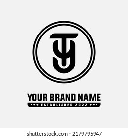 Monogram Logo, Initial letters T, Y, TY or YT, Interlock, Modern, Sporty, Black Color on White Background