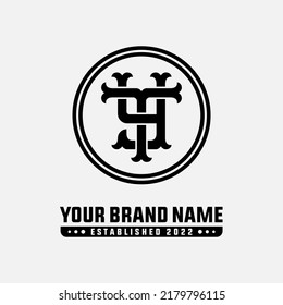 Monogram Logo, Initial letters T, Y, TY or YT, Interlock, Vintage, Classic, Black Color on White Background