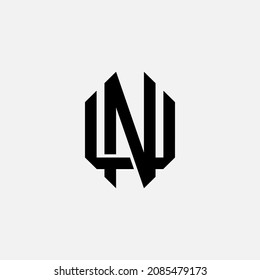 Monogram logo, Initial letters U, N, UN or NU, black color on white background