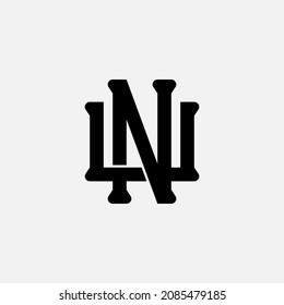 Monogram logo, Initial letters U, N, UN or NU, black color on white background