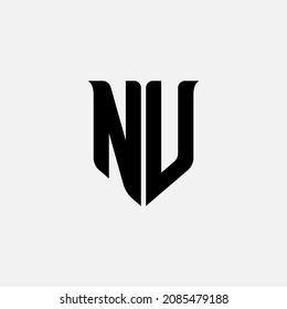 Monogram logo, Initial letters U, N, UN or NU, black color on white background