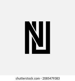 Monogram logo, Initial letters U, N, UN or NU, black color on white background