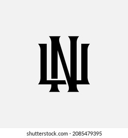 Monogram logo, Initial letters U, N, UN or NU, black color on white background
