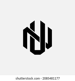 Monogram logo, Initial letters U, N, UN or NU, black color on white background