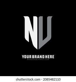 Monogram logo, Initial letters U, N, UN or NU, white and grey color on black background