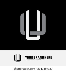 Monogram Logo, Initial letters U or UU, Interlock, Modern, Sporty, White and Grey Color on Black Background