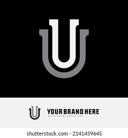 Monogram Logo, Initial letters U or UU, Modern, Sporty, White and Grey Color on Black Background