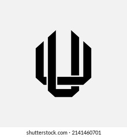 Monogram Logo, Initial letters U or UU, Interlock, Modern, Sporty, Black Color on White Background