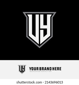 Monogram Logo, Initial letters U, Y, UY or YU, Modern, Sporty, White and Grey Color on Black Background