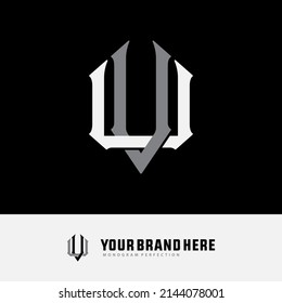 Monogram Logo, Initial letters U, V, UV or VU, Interlock, Modern, Sporty, White and Grey Color on Black Background