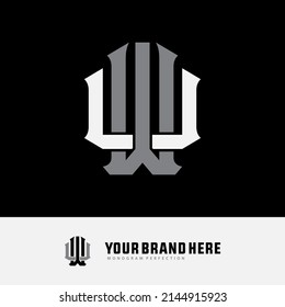 Monogram Logo, Initial letters U, W, UW or WU, Interlock, Modern, Sporty, White and Grey Color on Black Background