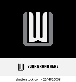 Monogram Logo, Initial letters U, W, UW or WU, Modern, Sporty, White and Grey Color on Black Background