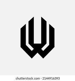 Monogram Logo, Initial letters U, W, UW or WU, Modern, Sporty, Black Color on White Background