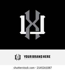 Monogram Logo, Initial letters U, X, UX or XU, Interlock, Modern, Sporty, White and Grey Color on Black Background