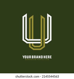 Monogram Logo, Initial letters U or UU, Interlock, Modern, Sporty, White and Green Color