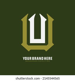 Monogram Logo, Initial letters U or UU, Interlock, Modern, Sporty, White and Green Color