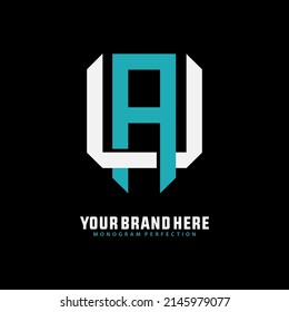 Monogram Logo, Initial letters U, A, UA or AU, Interlock, Modern, Sporty, White and Blue Color on Black Background