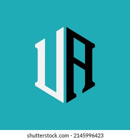 Monogram Logo, Initial letters U, A, UA or AU, Modern, Sporty, White and Black Color on Blue Background