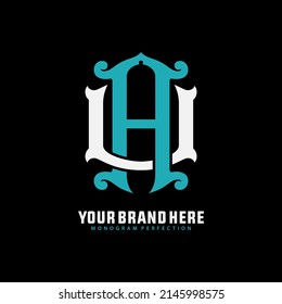 Monogram Logo, Initial letters U, A, UA or AU, Interlock,Vintage, Classic, White and Blue Color on Black Background
