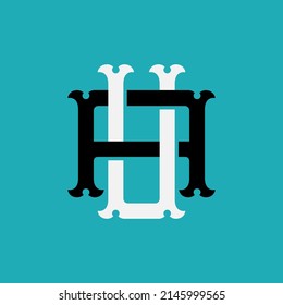 Monogram Logo, Initial letters U, A, UA or AU, Interlock, Vintage, Classic, White and Black Color on Blue Background