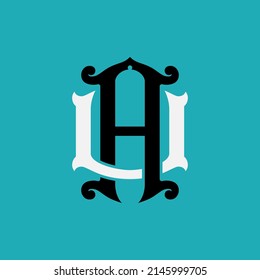 Monogram Logo, Initial letters U, A, UA or AU, Interlock, Vintage, Classic, White and Black Color on Blue Background