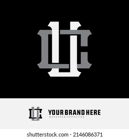 Monogram Logo, Initial letters U, C, UC or CU, Interlock, Modern, Sporty, White and Grey Color on Black Background