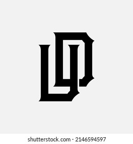 Logotipo de monograma, letras iniciales U, D, UD o DU, Interlock, Moderno, Deportivo, Color negro sobre fondo blanco