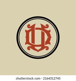 Logotipo de monograma, letras iniciales U, D, UD o DU, Interlock, Vintage, Classic, Black and Orange Color on Cream Background