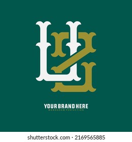 Monogram Logo, Initial letters U, Z, UZ or ZU, Interlock, Vintage, Classic, Gold and White Color on Green Background