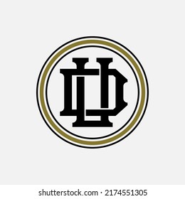 Logotipo de monograma, letras iniciales U, D, UD o DU, Interlock, Moderno, Deportivo, Negro y Oro color sobre fondo blanco