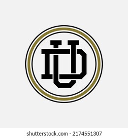 Logotipo de monograma, letras iniciales U, D, UD o DU, Interlock, Moderno, Deportivo, Negro y Oro color sobre fondo blanco