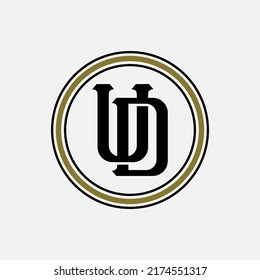 Logotipo de monograma, letras iniciales U, D, UD o DU, Interlock, Moderno, Deportivo, Negro y Oro color sobre fondo blanco