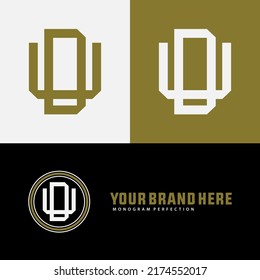 Logotipo de monograma, letras iniciales U, D, UD o DU, Interlock, Moderno, Deportivo, Negro, Blanco y Oro Color