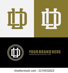 Logotipo de monograma, letras iniciales U, D, UD o DU, Interlock, Moderno, Deportivo, Negro, Blanco y Oro Color