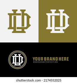 Logotipo de monograma, letras iniciales U, D, UD o DU, Interlock, Moderno, Deportivo, Negro, Blanco y Oro Color