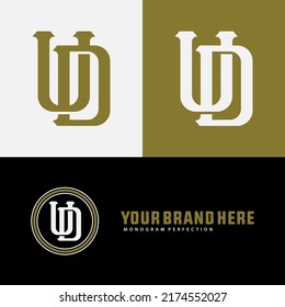 Logotipo de monograma, letras iniciales U, D, UD o DU, Interlock, Moderno, Deportivo, Negro, Blanco y Oro Color