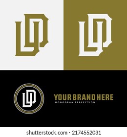 Logotipo de monograma, letras iniciales U, D, UD o DU, Interlock, Moderno, Deportivo, Negro, Blanco y Oro Color