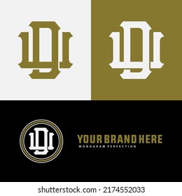 Logotipo de monograma, letras iniciales U, D, UD o DU, Interlock, Moderno, Deportivo, Negro, Blanco y Oro Color