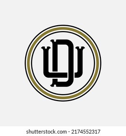 Logotipo de monograma, letras iniciales U, D, UD o DU, Interlock, Vintage, CLassic, Black and Gold Color on White Background