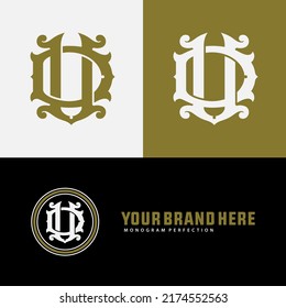 Monogram Logo, Initial letters U, D, UD or DU, Interlock, Vintage, CLassic, Black, White and Gold Color