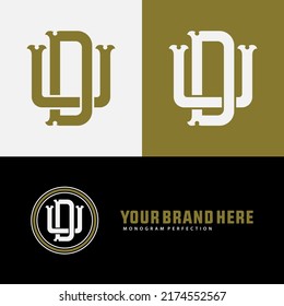 Logotipo de monograma, letras iniciales U, D, UD o DU, Interlock, Vintage, CLassic, Black, White y Gold Color