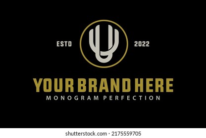 Monogram Logo, Initial letters U or UU, Interlock, Modern, Sporty, Cream and Gold Color on Black Background