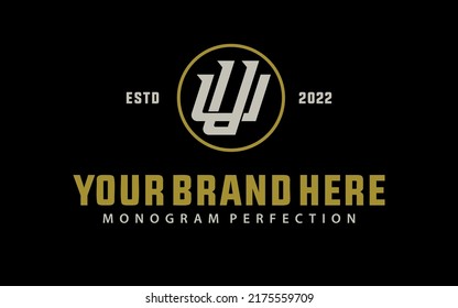 Monogram Logo, Initial letters U or UU, Interlock, Modern, Sporty, Cream and Gold Color on Black Background