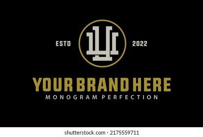 Monogram Logo, Initial letters U or UU, Interlock, Modern, Sporty, Cream and Gold Color on Black Background