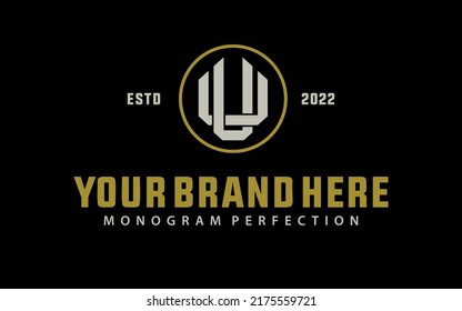 Monogram Logo, Initial letters U or UU, Interlock, Modern, Sporty, Cream and Gold Color on Black Background